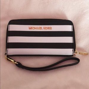 black & white striped michael kors wallet/wristlet